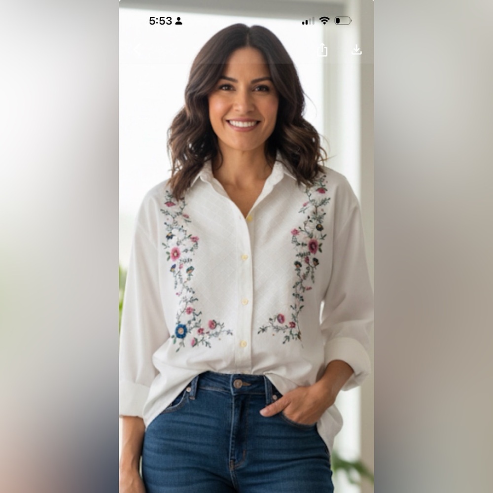 Same Game Different Name (SGDN) Ivory Embroidered Cotton Blouse — Size L